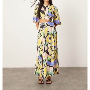 ASOS Edition Womens Blouson Sleeve Cut Out Midi Dress Oversized Floral Print 12